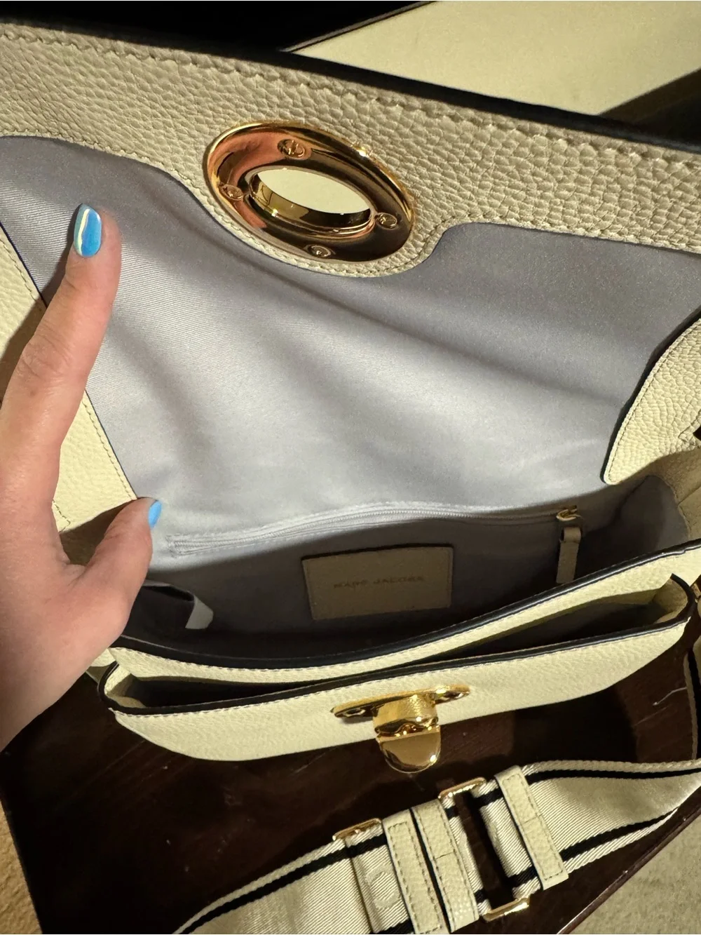 Marc Jacobs Cream Pebbled Leather Crossbody with Branded Web Strap